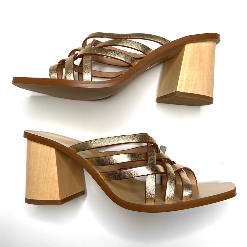 Rachel Zoe Kate Metallic Gold Leather Mule Sandal Size 8.5